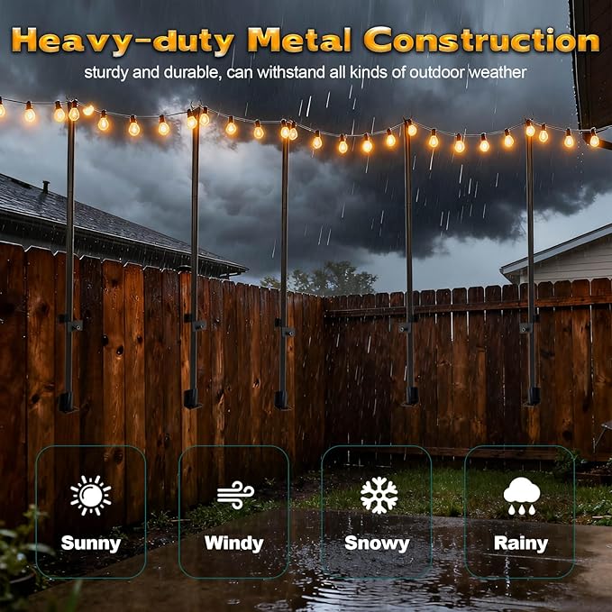 GCCSJ 5 FT String Light Poles for Outside 8 Pack Heavy Duty Metal Poles for Deck Easy to Install String Lights | Lumora