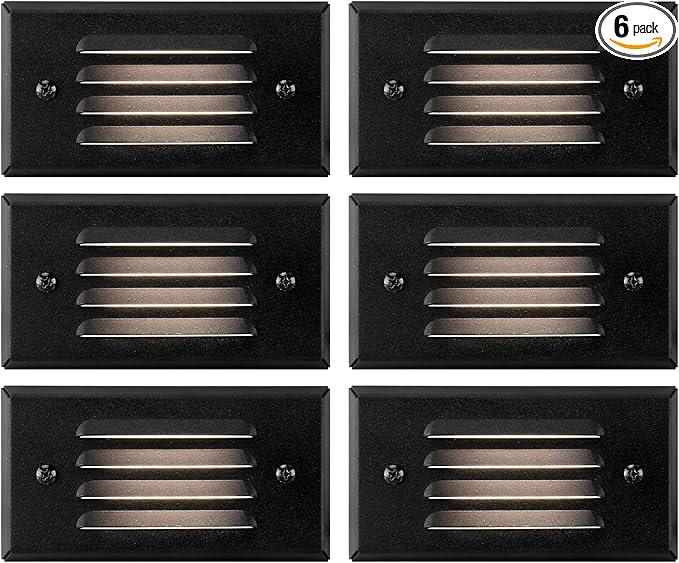 GKOLED 6 Pack Low Voltage LED Stair Light, Surface Mount Outdoor Step Lights with Horizontal Louvered Faceplate for Steps Decks Pathway Stairs Fences, 12V 3W 3000K, IP66 Rated Waterproof, Aluminum