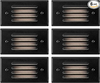 GKOLED 6 Pack Low Voltage LED Stair Light, Surface Mount Outdoor Step Lights with Horizontal Louvered Faceplate for Steps Decks Pathway Stairs Fences, 12V 3W 3000K, IP66 Rated Waterproof, Aluminum