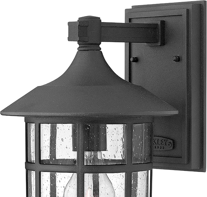 Hinkley Freeport 1804BK Small Outdoor Wall Mount Lantern - New England Design, Cast Aluminum, Clear Seedy Glass - Black