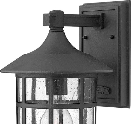 Hinkley Freeport 1804BK Small Outdoor Wall Mount Lantern - New England Design, Cast Aluminum, Clear Seedy Glass - Black