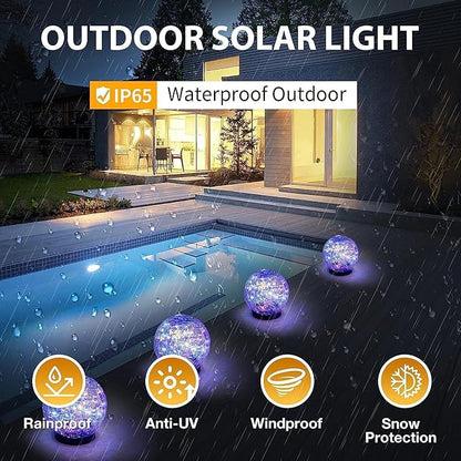Cracked Glass Outdoor Solar Lights Landscape Garden Ball Lights, Garden Solar Ball Lights Waterproof (Warm White, 10cm)