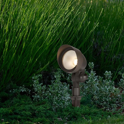 Maxxima LED Low-Voltage Landscape Light Fixture, Garden Pathway Outdoor Lights 300 Lumens 3000K Warm White Hardwired Spotlight Adjustable Head for Yard 5W 12-24V AC/DC Weather Resistant Brown, 2-Pack
