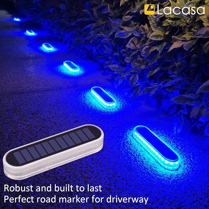 Lacasa Solar Dock Lights Marine 4-Pack - Solar Powered Blue LED Deck & Step Lights, IP68 Waterproof for Patio, Walkway, Pathway, Backyard