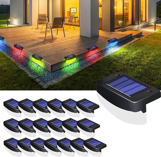 RGB Color Changing Solar Pool Side Lights, Outdoor Solar Deck Lights, Solar Step Lights IP65 Waterproof for Outdoor Stairs, Fence Yard Driveway Pathway, 20 Pack