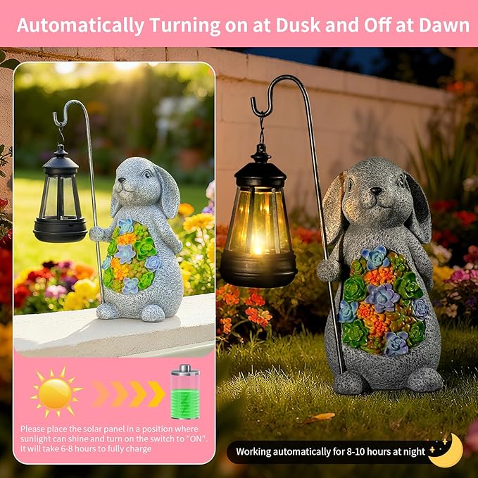 Solar Rabbit Garden Statue with Lantern – Waterproof Resin Outdoor Decor for Yard, Lawn, Patio, Garden – Gift for | Lumora