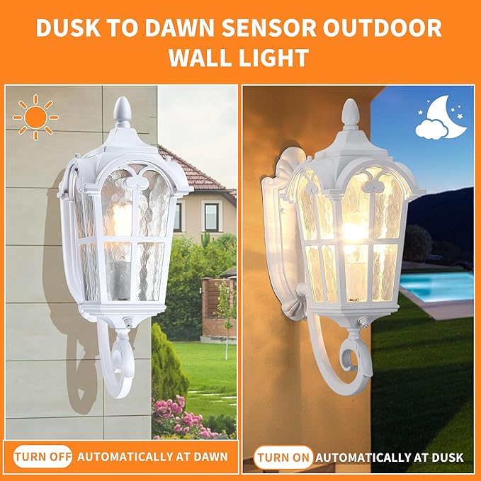 LONEDRUID Dusk to Dawn Sensor Outdoor Porch Light White Exterior Wall Lantern Modern Outside Sconce Lighting | Lumora