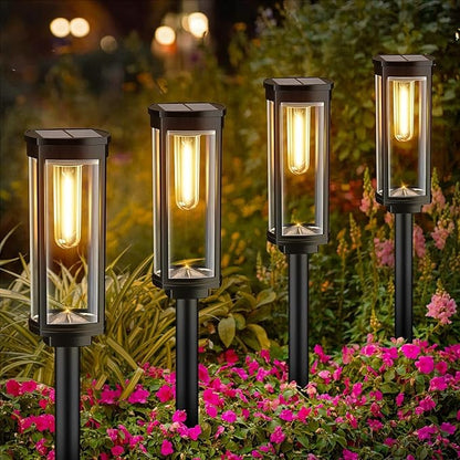 8 Pack Solar Square Lawn Lights, Outdoor Waterproof LED Tungsten String Lights for Garden/Pathway/Patio, Vintage Edison Bulb Style Solar Powered Landscape Lighting