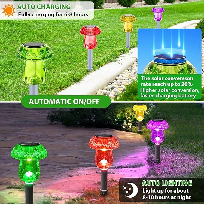 QUQUQ Solar Pathway Lights Solar Lights Outdoor Pathway Powered LED Mushroom Garden for Yard Yard Patio Decor(Warm White)