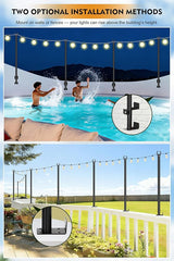 FEED GARDEN 5 Ft String Light Poles with Fence Brackets, Black Metal, 4 Pack, for Outdoor Deck Patio Backyard | Lumora