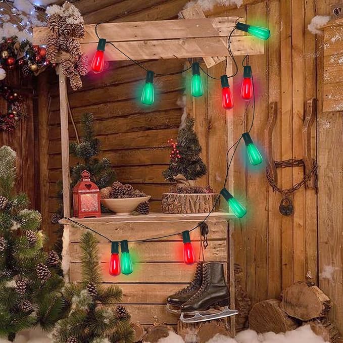 GOOTHY LED ST40 Red and Green Outdoor String Lights, 45FT Patio Lights Waterproof with 30 LED Red Green Shatterproof Bulbs, Hanging Outdoor Light for Home Party Backyard Garden Christmas Decorations