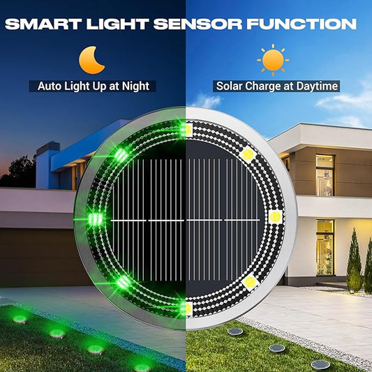 Peasur Mini Solar Ground Lights Outdoor, 4 Pack Flat Solar Powered Disc Lights, IP68 Waterproof, Anti-Rust, Landscape Lighting for Pathway Garden Yard Lawn Walkway Landscape Driveway, Green