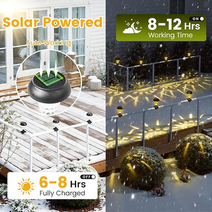Solar Christmas Fence Lights Outdoor Decor, Waterproof Patio Lights with Warm White Color for Holiday & Halloween Decor, for Fence, Trampoline, Stairs, Yard, Pathway, 4 Pack
