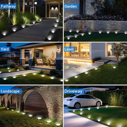 Peasur Solar Ground Lights Outdoor, 2 Pack Flat Solar Powered Disc Lights, IP68 Waterproof, Anti-Rust, Landscape Lighting for Pathway Garden Yard Lawn Walkway Landscape Driveway, Mini, Cool White