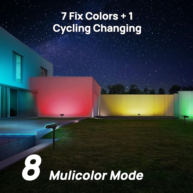 Consciot Solar Outdoor Lights Christmas, 54 LEDs Solar Spot Lights 7 Multicolor Changing, Solar Lights Outdoor Waterproof IP67, Landscape Lights for Yard Garden Patio Christmas Decor, 2 Pack