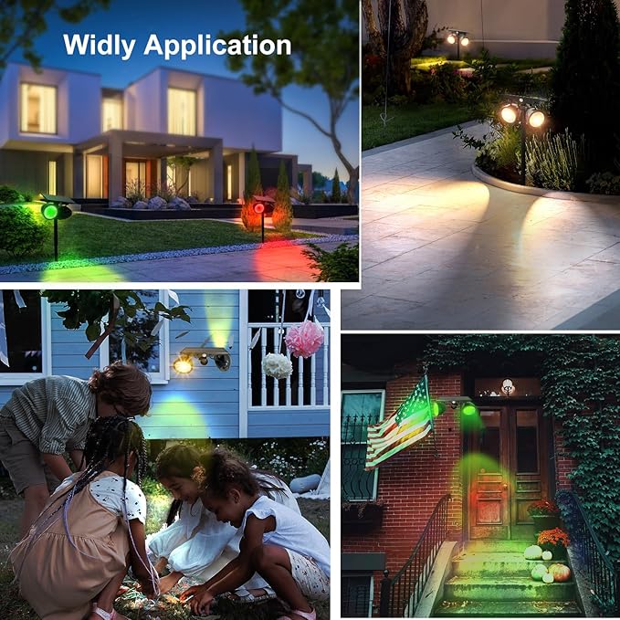 Solar Spotlights Outdoor, IP67 Waterproof 2-in-1 RGB Color Changing Double-Head Solar Lights, Christmas Landscape | Lumora