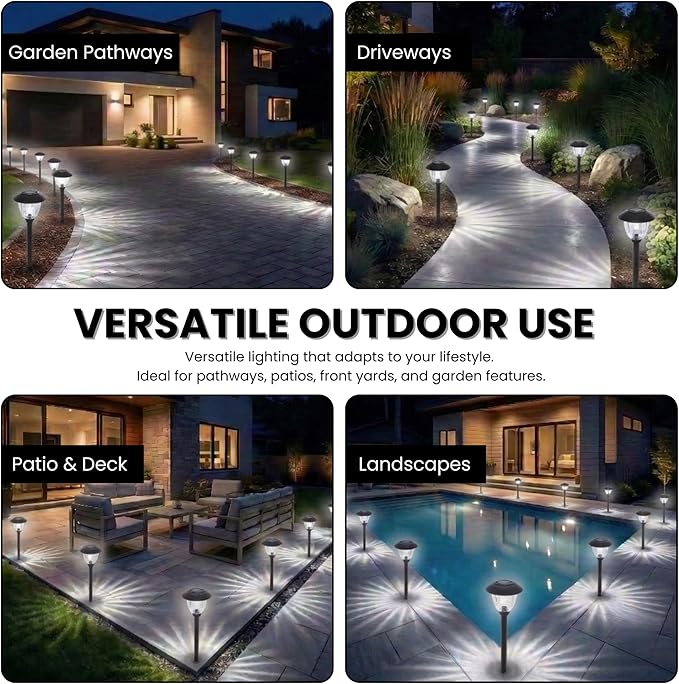 Energizer Outdoor Pathway Lights - 8 Pack 15 Lumen Bright Solar Lights for Outside with Patterned Glass & Metal Finish, Easy to Install Waterproof Sidewalk Lights for Better Illumination - Gunmetal