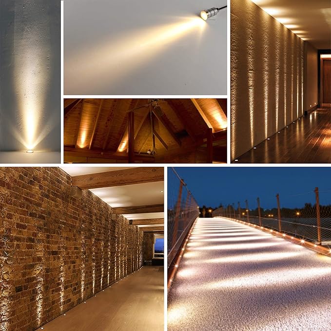 LED In-Ground Well Light,Mini 15° Narrow Beam Angle Spotlight,1W 12V-24V DC,IP67 Waterproof Underground Outdoor Landscape Lightings,Warm White-3000K (6 Pack)
