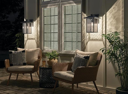 Kichler Capanna 16" Outdoor Wall Light in Black, 1-Light Exterior Wall Sconce Porch Light with Clear Water Glass, (16" H x 10.5"), 49926BKT