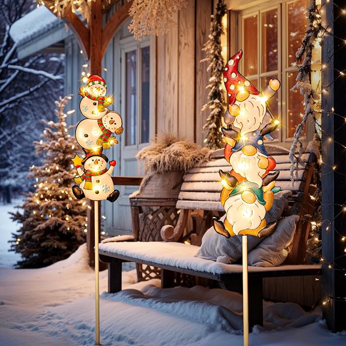 Tryme Solar Christmas Lights - Snowman Solar Lights Outdoor Gnome & Snowman Decorations, Garden Gifts for Yard, Lawn, Patio