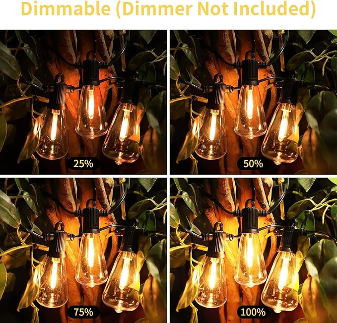 ZOTOYI Outdoor String Lights 50FT, Patio Lights with 27 LED Plastic ST38 Edison Bulbs(2 Spare), Waterproof IP65 | Lumora