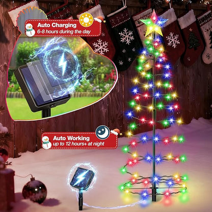 24" Spiral Solar Christmas Tree Outdoor Decorations 2 Pack - Upgrade 80 LEDs Multicolor Solar Christmas Lights with 8 Lighting Modes, Waterproof Pre-lit Xmas Tree for Pathway Garden Patio Yard