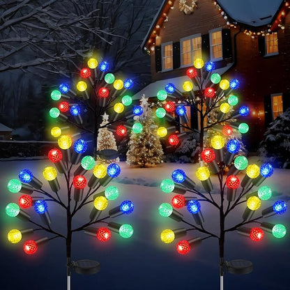 2 Pcs 40 LED Christmas Solar Pathway Lights Outdoor Decoration 28" Christmas Yard Stake Light Waterproof Solar Xmas Decoration 8 Modes Pineapple Ball Tree for Walkway Path Garden Patio