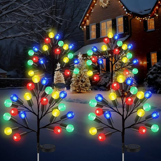 2 Pcs 40 LED Christmas Solar Pathway Lights Outdoor Decoration 28" Christmas Yard Stake Light Waterproof Solar Xmas Decoration 8 Modes Pineapple Ball Tree for Walkway Path Garden Patio