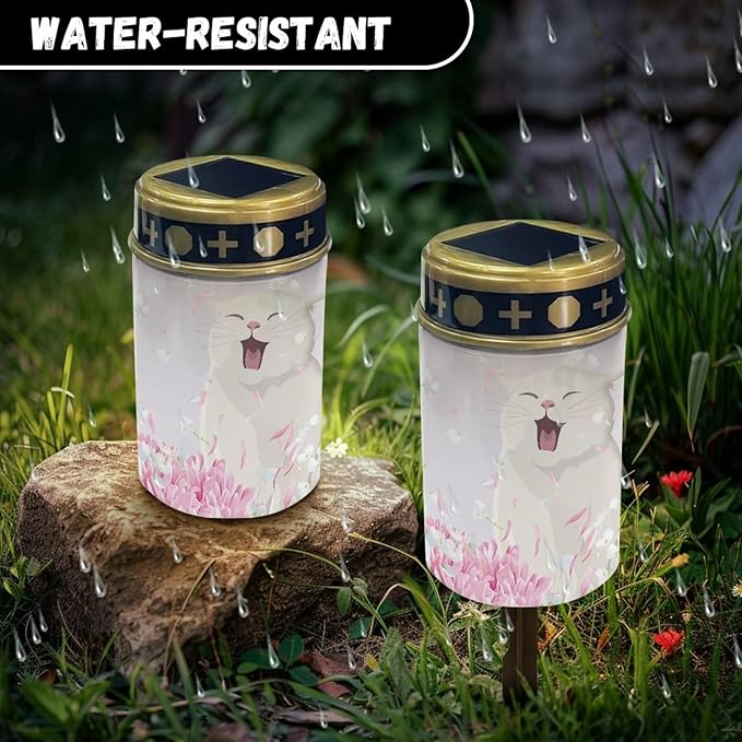 White Cat Cemetery Solar Lights Solar Powered Outdoor Decorative Garden LED Lights Easy to Install Flameless | Lumora