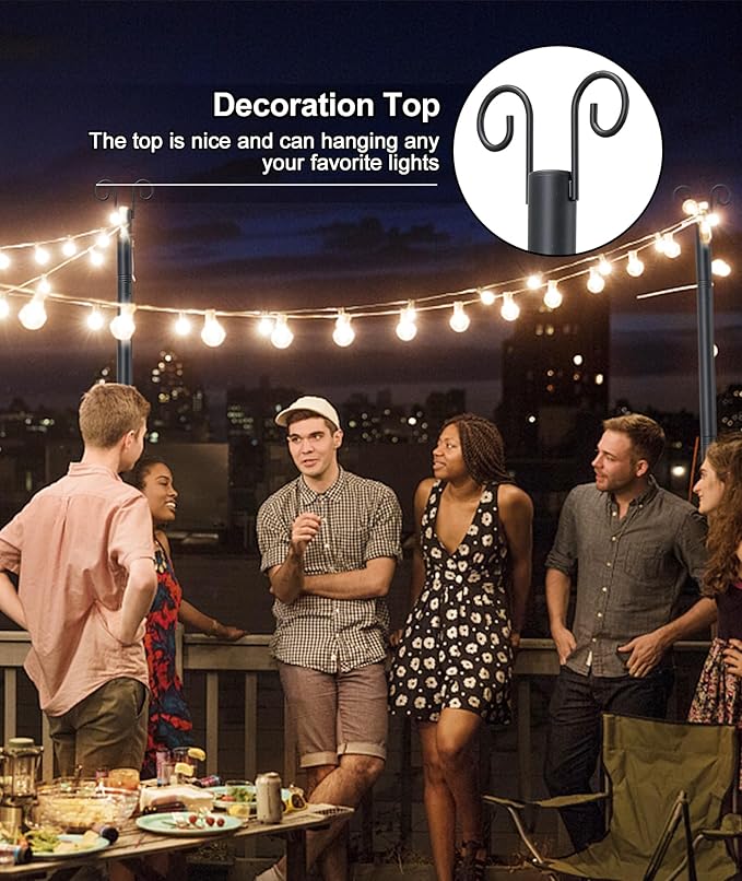 12FT String Light Poles - 2 Pack Deck Light Poles for Outside String Lights Heavy Duty with Anchor Based and | Lumora