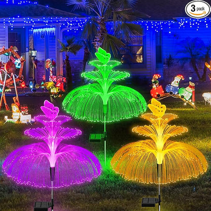 Solar Garden Lights 3 Pack New Upgraded Solar Lights Outdoor Waterproof 3 Layers 7 Color Changing Jellyfish Butterfly Decorations for Garden Yard Gifts for Women