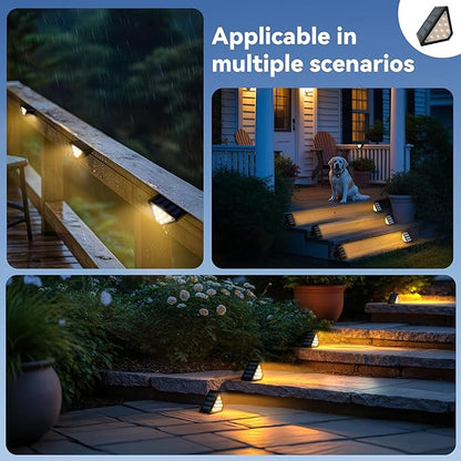 LED Solar Step Lights Outdoor, IP67 Waterproof, Auto On/Off, Solar Decoration Lights Perfect Fit for Stair Corners - Decor & Safety Lighting for Deck, Yard, Patio, Porch (6 Pack)