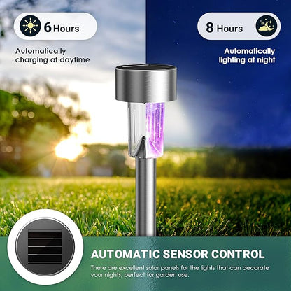 GIGALUMI Solar Lights Outdoor Waterproof, 20 Pack, Stainless Steel LED Solar Garden Lights for Patio, Lawn, Yard and Landscape,Garden Decor Patio Decor, Multicolor