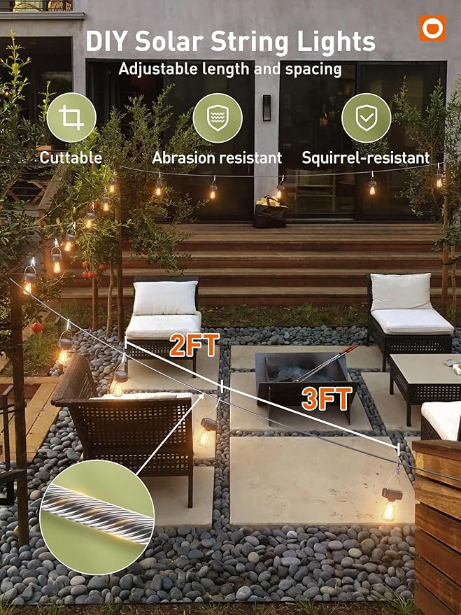 addlon Solar String Lights G50 50FT with 8Packs Solar Lights Fence Lights Outdoor