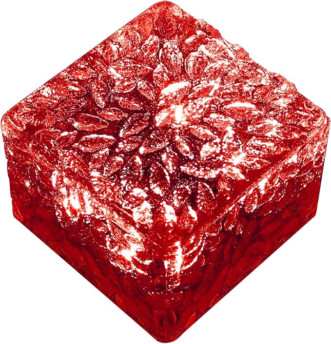 keeda Solar Brick Lights Waterproof Solar Path Ice Cube Lights Outdoor LED Decorative Ice Block Floor Tile Lights for Garden, Pathway, Patio, Walkway (Red, Pack of 1)