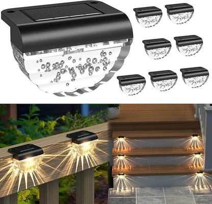 8 Pack Solar Deck Lights Outdoor, Solar Step Lights Waterproof for Outside, Yard, Patio, Garden, Pool, Railing, Stairs, Fence (Warm White)