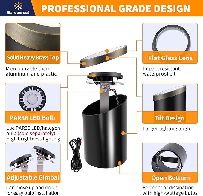 Gardenreet 12V Well Light - Brass Ip65 Waterproof Electric Low Voltage In-Ground LED Landscape - Outdoor Path Light | Lumora