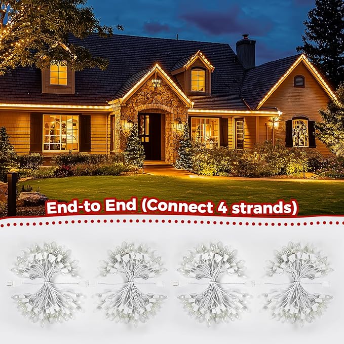 Brightown C9 Bulb Christmas String Lights Outdoor 50ft Vintage Christmas Tree Lights for Indoor Outdoor Roofline Patio Room Holiday Party Backyard Xmas Decoration, White Wire, 50+2 Bulbs