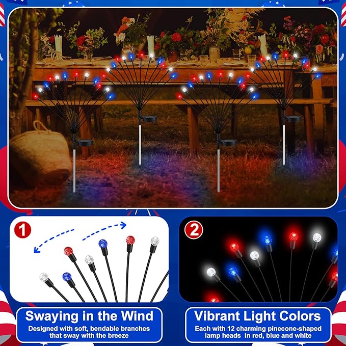 4 Pcs Solar Firefly Lights for Garden Swaying Lights Decoration Outdoor Garden Fairy Light for Yard Pathway Patio Lawn Waterproof Firefly Stake for Outside Holiday Decor(Pineapple Ball)