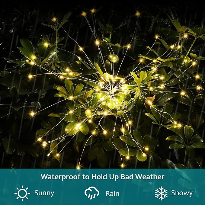 JJGoo Solar Firework Lights, 2 Pack 135 LEDs 2 Lighting Modes Solar Garden Lights Outdoor Waterproof for Yard Patio | Lumora