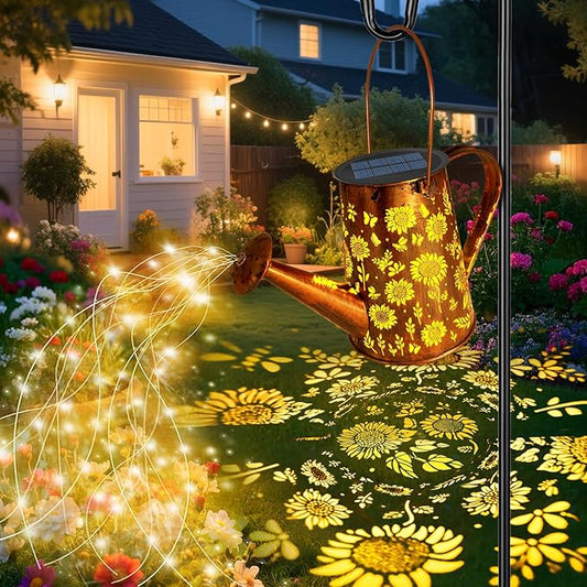 VOOKRY Solar Lights Outdoor Decoration, Large Retro Hanging Metal Solar Watering Can Lights Waterproof Sunflower Garden Decor Outside for Yard Lawn Patio Porch, Gifts for Women Mom Grandma Birthday