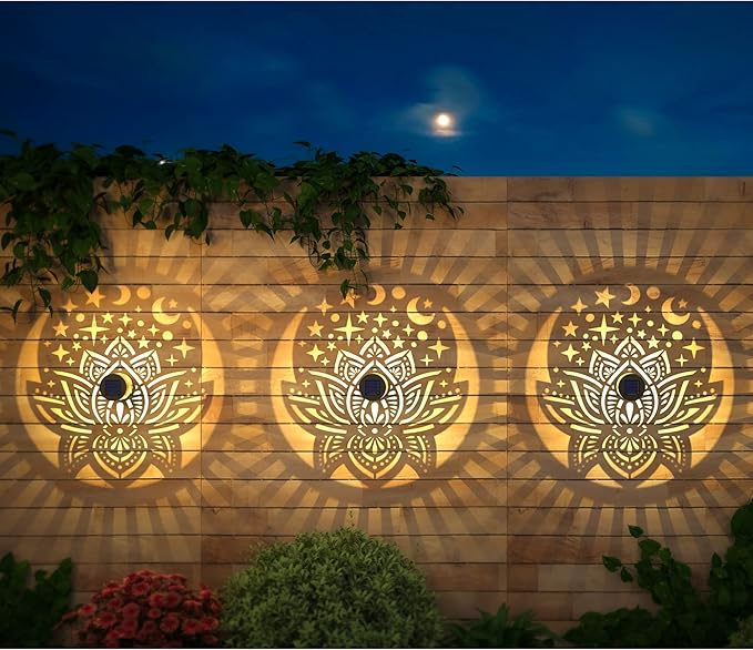 2 Pack Solar Fence Lights Metal Solar Powered Outdoor Wall Deck Lights Lotus Theme Waterproof Fence Light for | Lumora