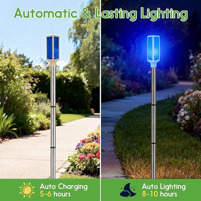 5 PCS Solar Driveway Markers, Solar Powered Driveway Lights on Poles, Outdoor Landscape Reflectors for Snow Road, Yard, Parking Lot, and Sidewalk (Blue)