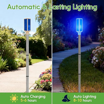 5 PCS Solar Driveway Markers, Solar Powered Driveway Lights on Poles, Outdoor Landscape Reflectors for Snow Road, Yard, Parking Lot, and Sidewalk (Blue)