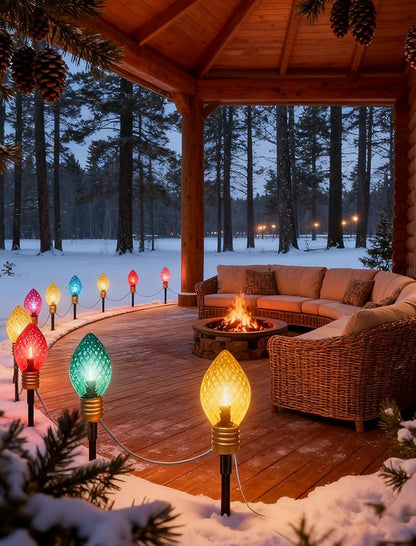 Jumbo C9 Christmas Pathway Lights Outdoor, 6.5Ft C9 Giant Christmas Walkway Lights with 4 LED Strawberry Multicolor Bulbs, Jumbo Yard Decoration Stakes Lights for Outside Lawn Garden Driveway Holiday
