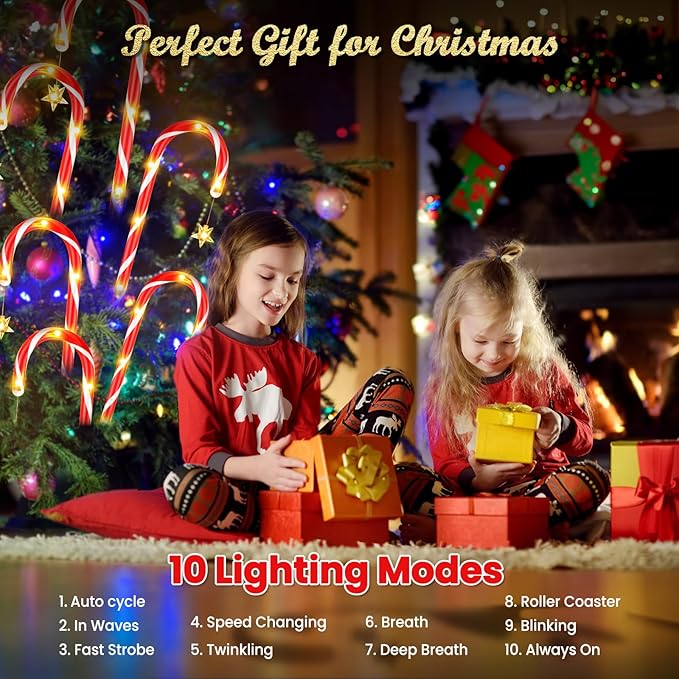 12 Pack Christmas Decorations Outdoor Solar Candy Cane Lights, Solar Christmas Pathway Lights with USB Charge, 10 | Lumora