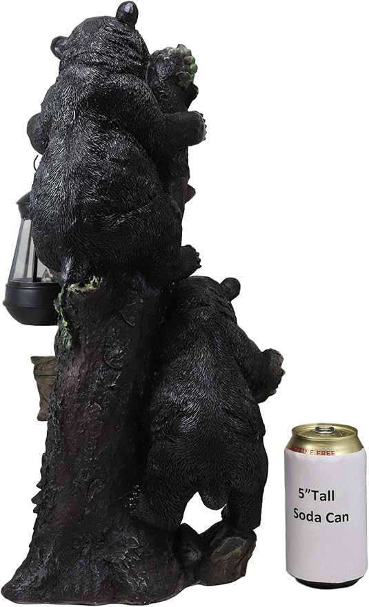 Ebros Climbing Black Bear Cubs Garden Light Statue Figurine Solar LED Lantern Light Welcome Sign Guest Greeter Decor for Patio Poolside Garden Home