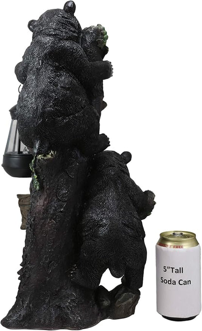 Ebros Climbing Black Bear Cubs Garden Light Statue Figurine Solar LED Lantern Light Welcome Sign Guest Greeter Decor for Patio Poolside Garden Home