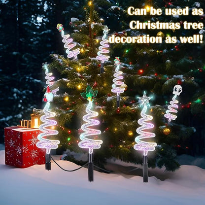 8 Pcs Solar Christmas Garden Stake Lights 8 Mode Yard Landscape Path Lights Xmas Solar Christmas Decorations Outdoor Waterproof Pathway Decor for Outside Holiday Garden Patio
