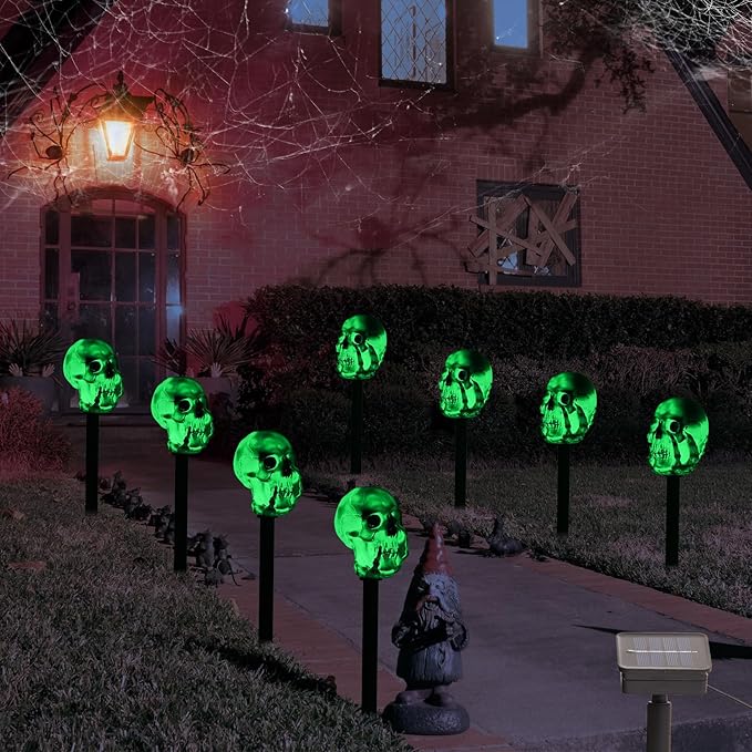 HUYIENO Solar 4pcs Halloween Pathway Lights LED Lights Outdoor Waterproof Halloween Decorations for Garden
